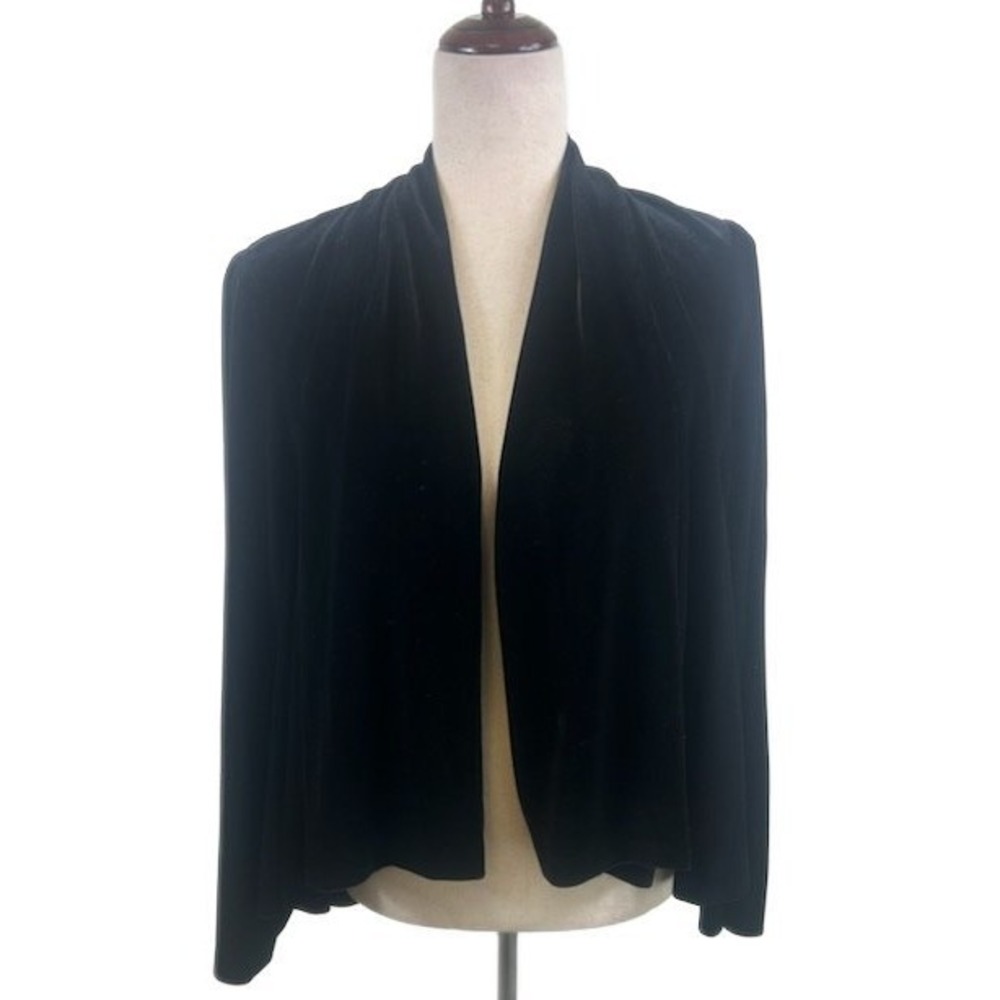 Alex Evenings Velvet Cardigan Women's Petite Size Large Black Open Front Party